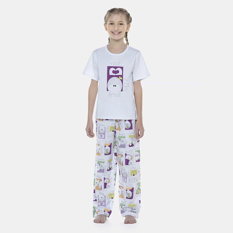 Pijama Feminino Kids Manga Curta e Calça