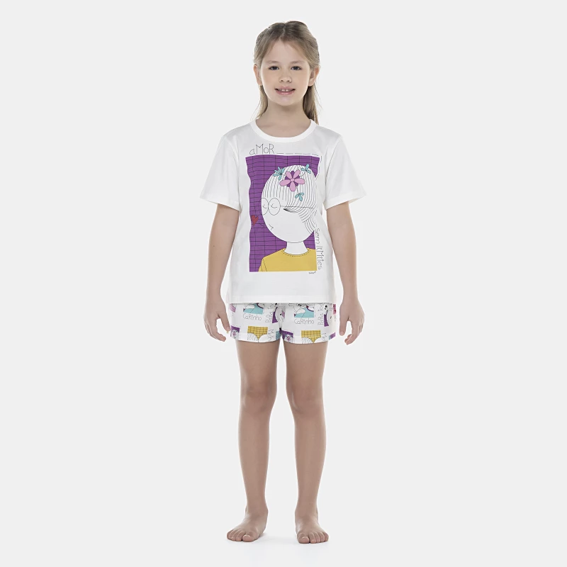 Pijama Feminino Kids Manga Curta e Short