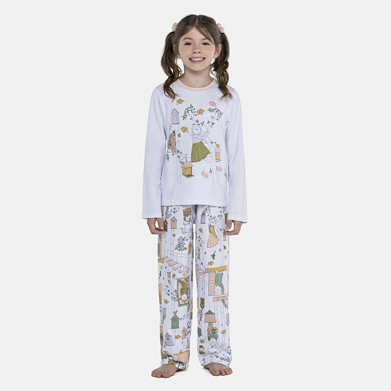 Pijama Feminino Kids Manga Longa e Calça