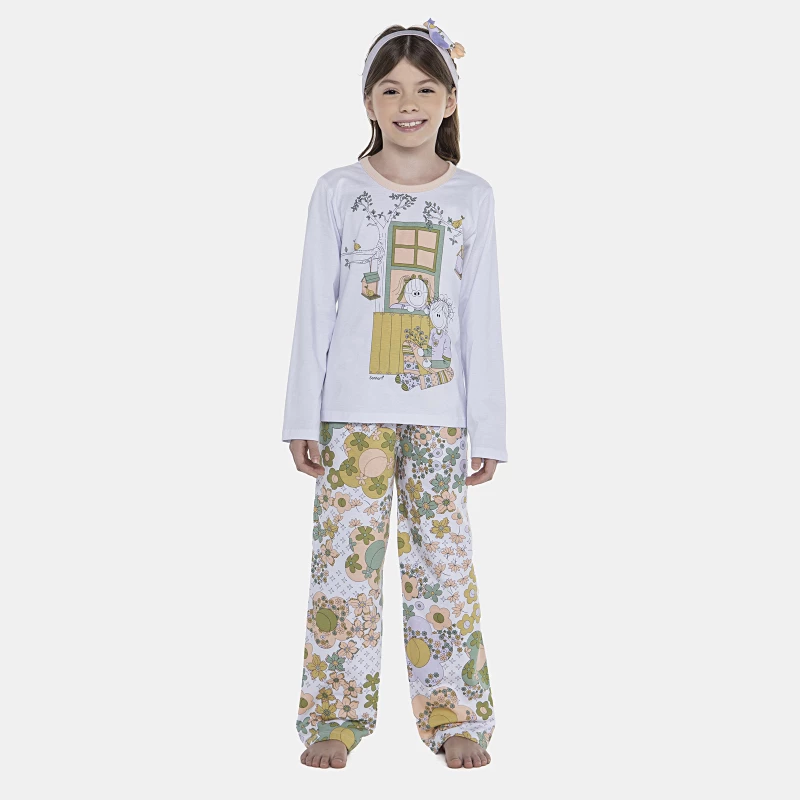 Pijama Feminino Kids Manga Longa e Calça