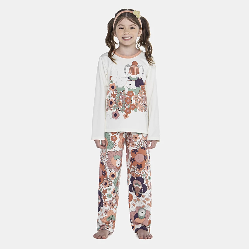 Pijama Feminino Kids Manga Longa e Calça Moletinho
