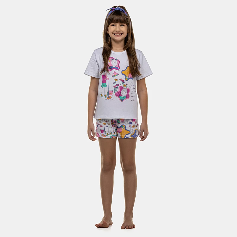 Pijama Feminino Kids Manga Curta e Short