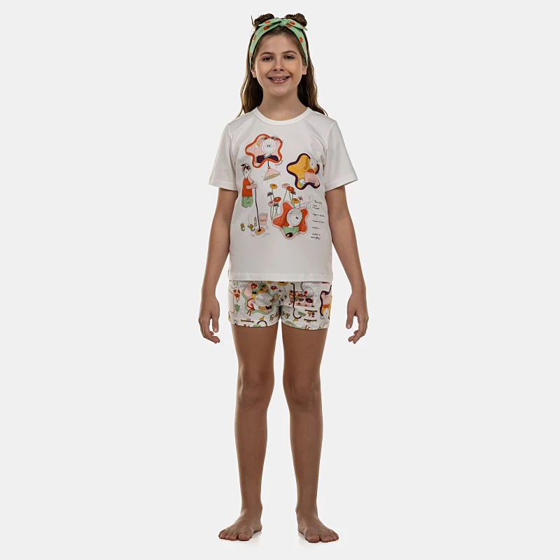 Pijama Feminino Kids Manga Curta e Short