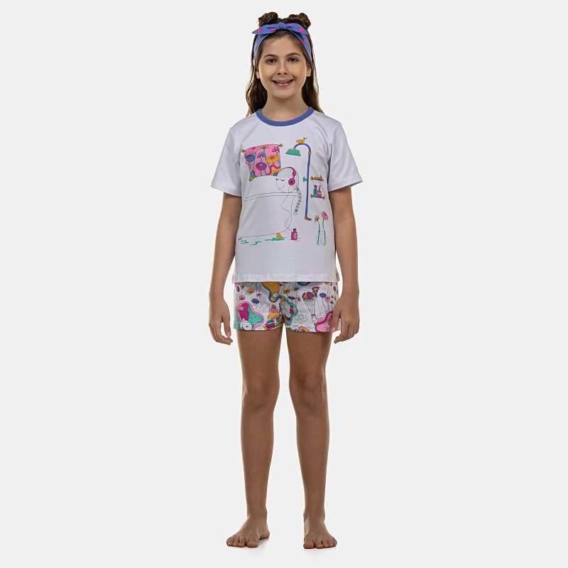 Pijama Feminino Kids Manga Curta e Short