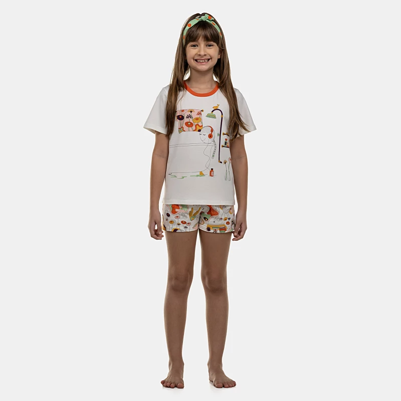 Pijama Feminino Kids Manga Curta e Short