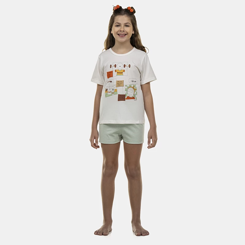 Pijama Feminino Kids Manga Curta e Short