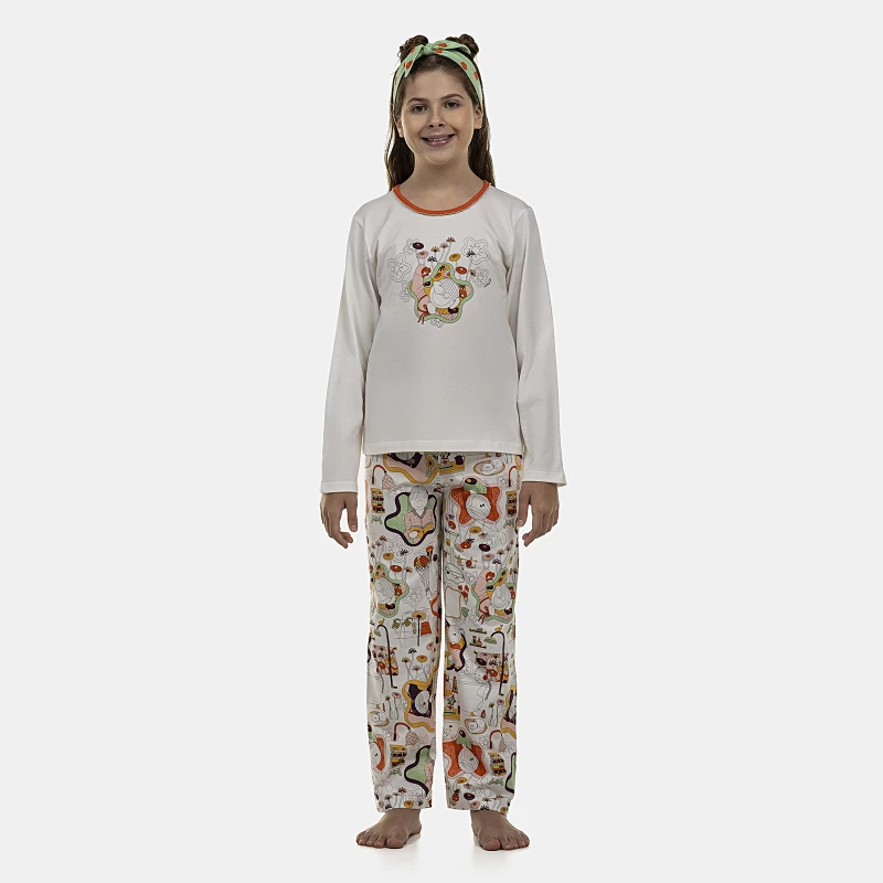 Pijama Feminino Kids Manga Longa e Calça