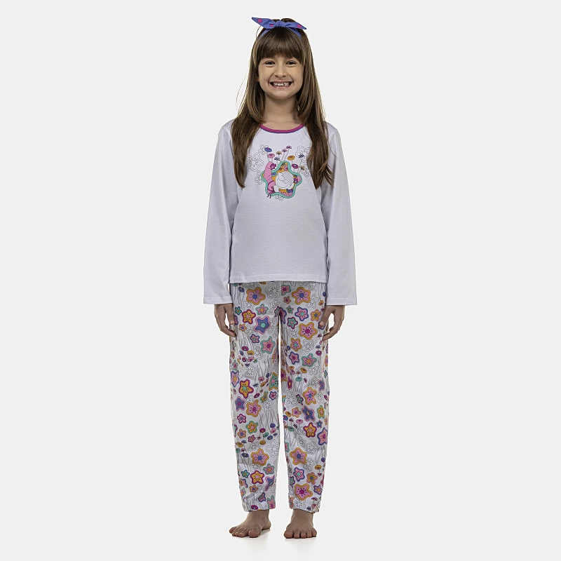 Pijama Feminino Kids Manga Longa e Calça