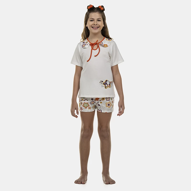 Pijama Feminino Kids Manga Curta e Short