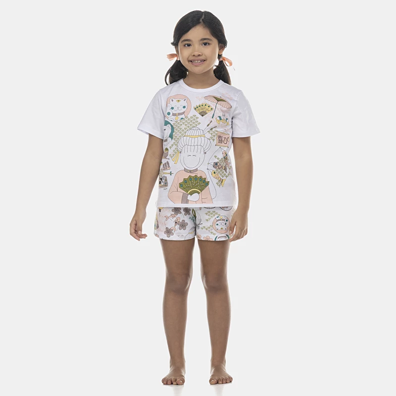 Pijama Feminino Kids Manga Curta e Short