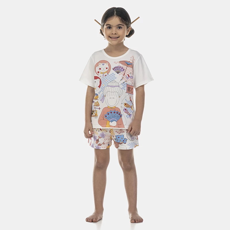 Pijama Feminino Kids Manga Curta e Short