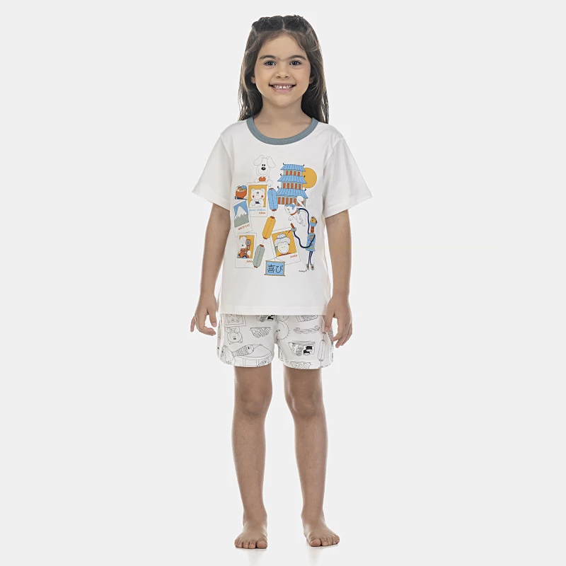 Pijama Feminino Kids Manga Curta e Short