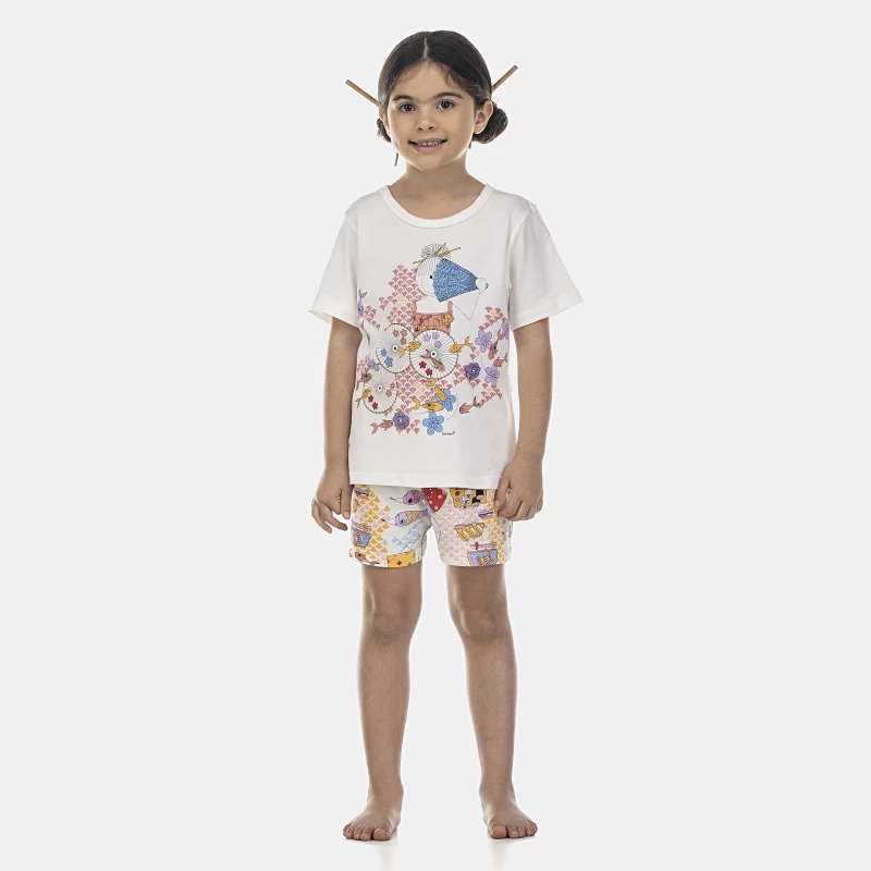 Pijama Feminino Kids Manga Curta e Short