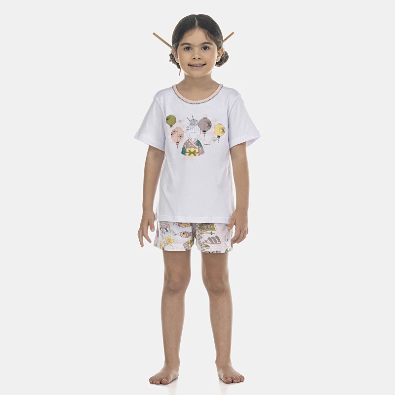 Pijama Feminino Kids Manga Curta e Short