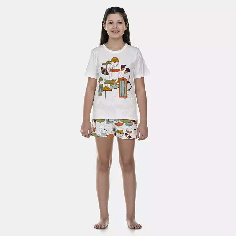 Pijama Feminino Kids Manga Curta e Short