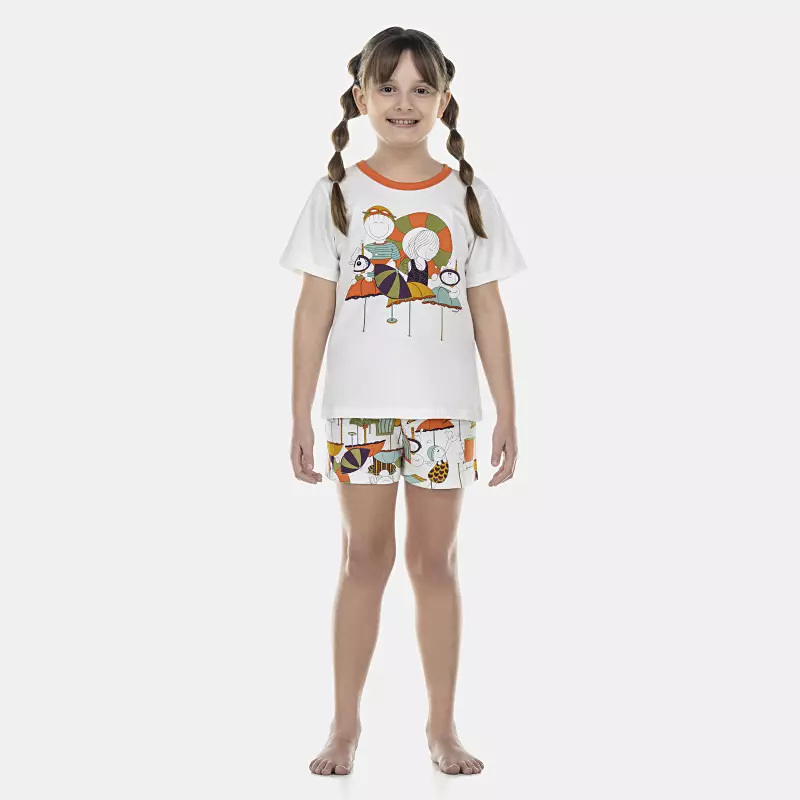 Pijama Feminino Kids Manga Curta e Short