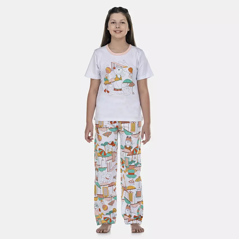 Pijama Feminino Kids Manga Curta e Calça