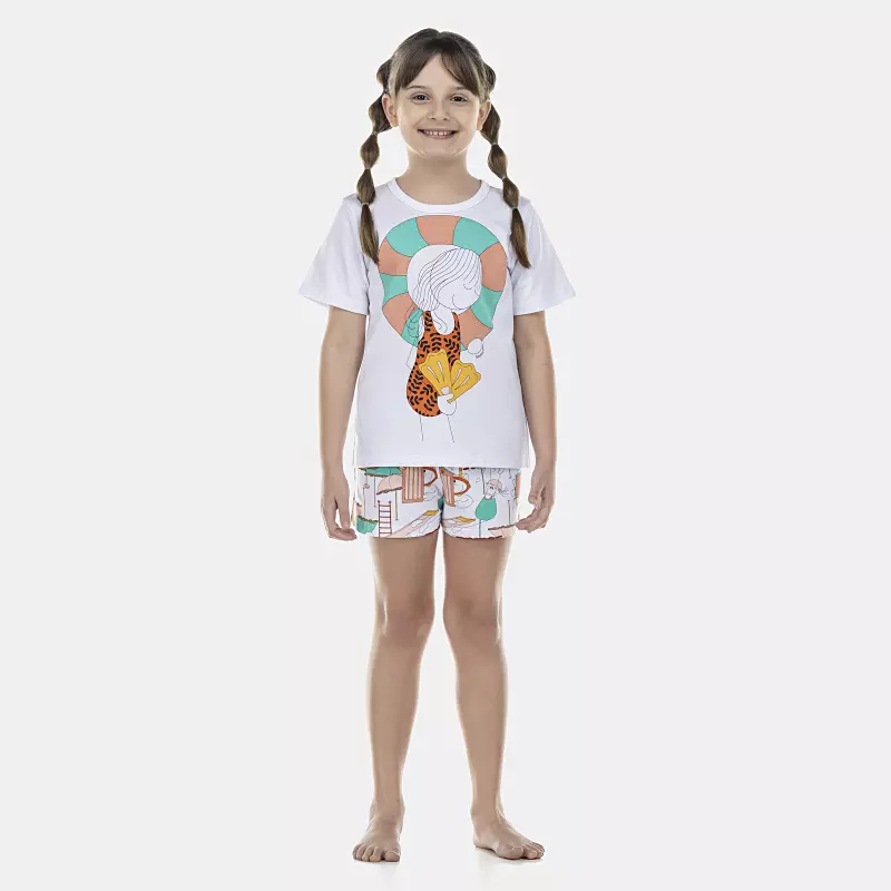 Pijama Feminino Kids Manga Curta e Short