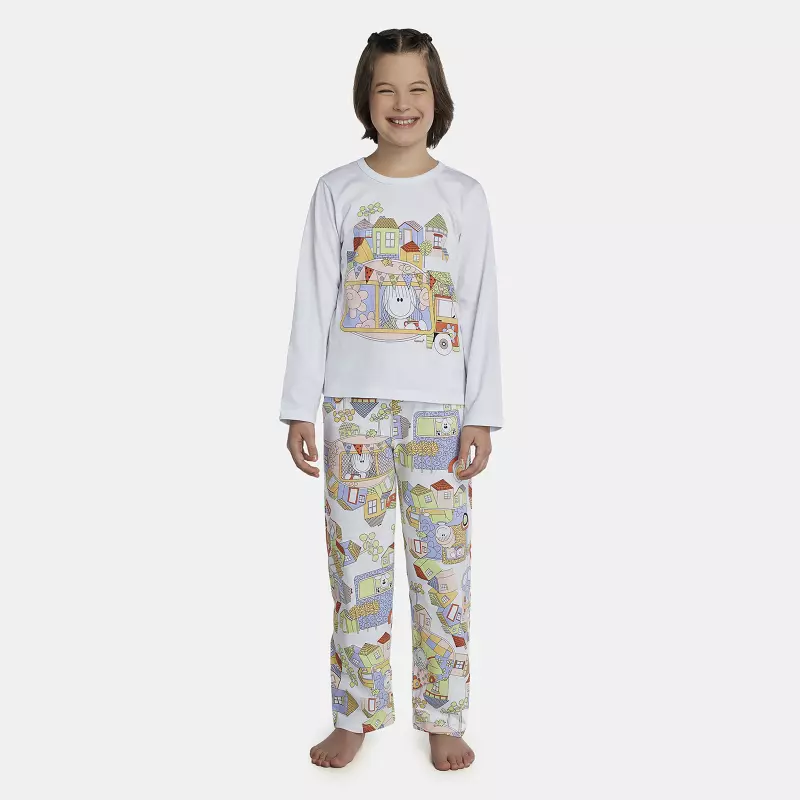 Pijama Feminino Kids Manga Longa e Calça