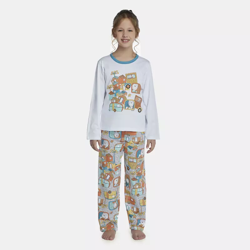 Pijama Feminino Kids Manga Longa e Calça