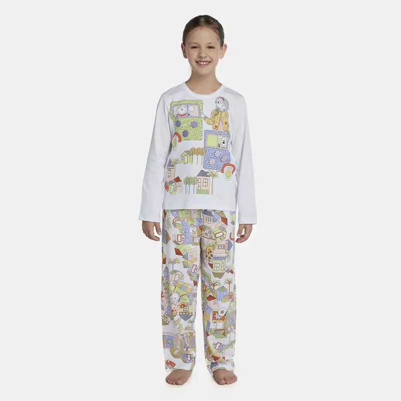 Pijama Feminino Kids Manga Longa e Calça