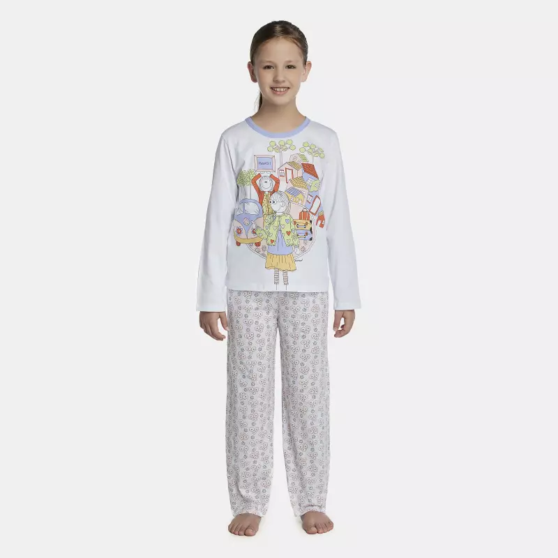 Pijama Feminino Kids Manga Longa e Calça