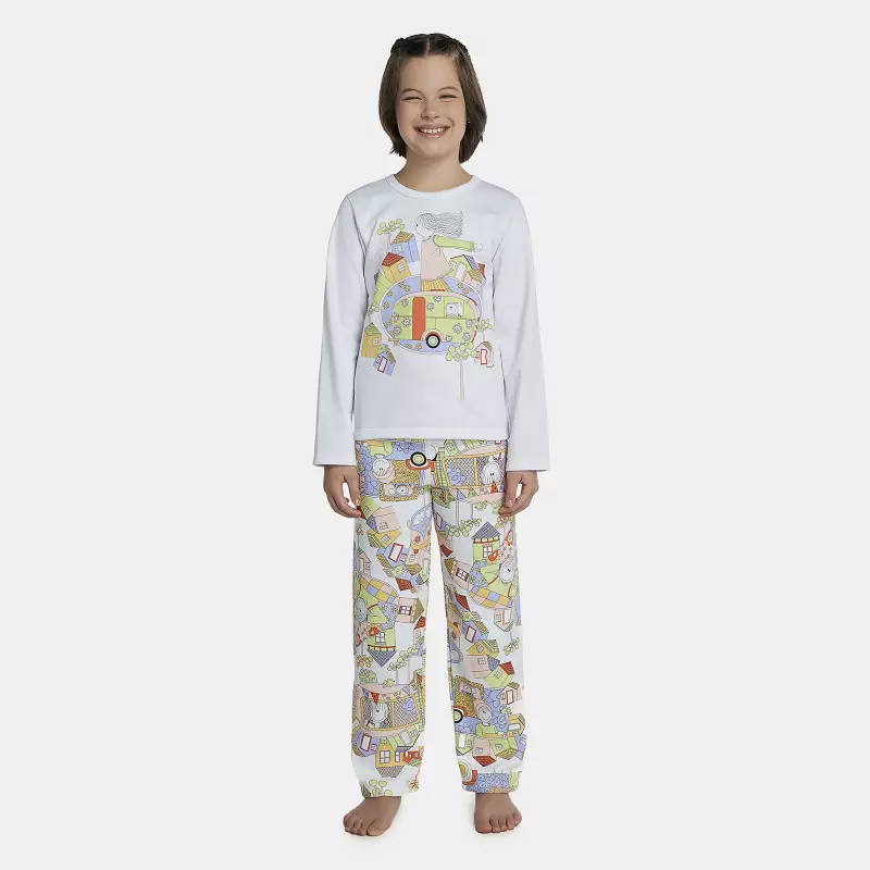 Pijama Feminino Kids Manga Longa e Calça Moletinho