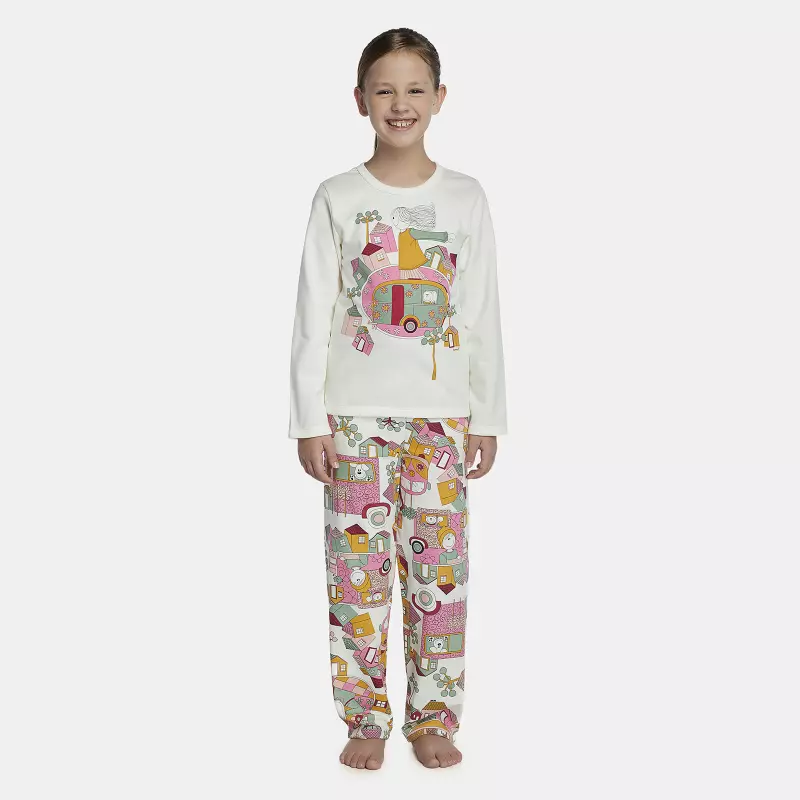 Pijama Feminino Kids Manga Longa e Calça Moletinho