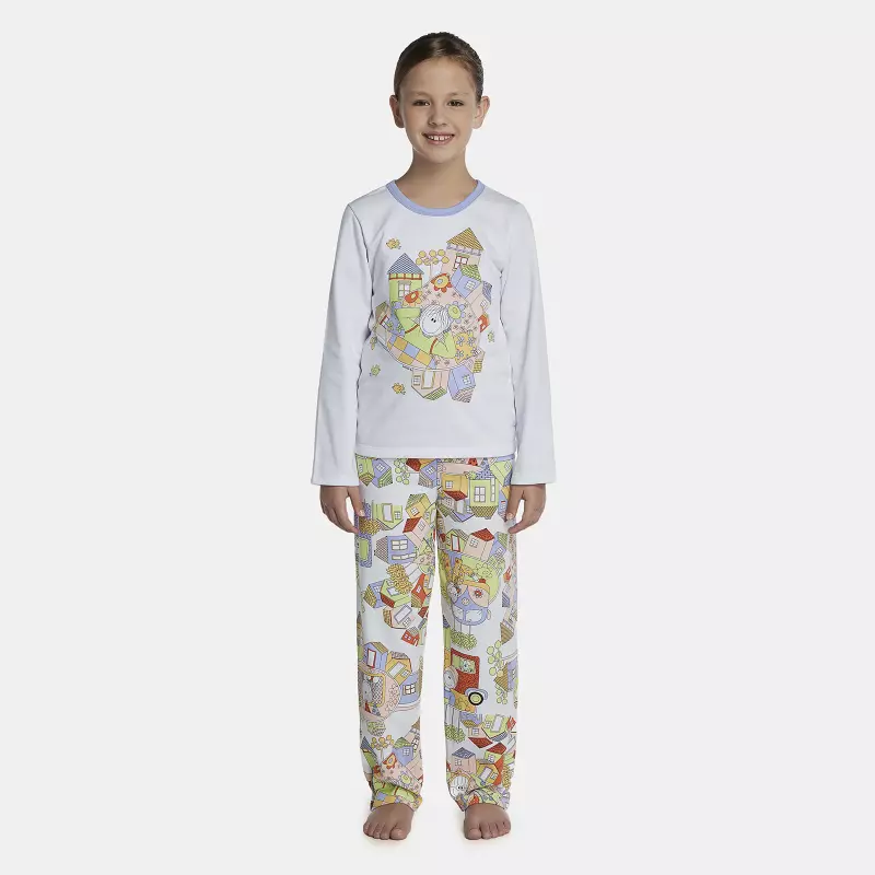 Pijama Feminino Kids Manga Longa e Calça Moletinho