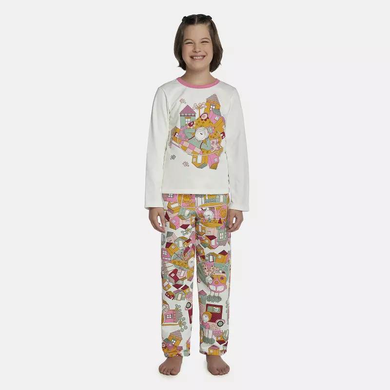 Pijama Feminino Kids Manga Longa e Calça Moletinho