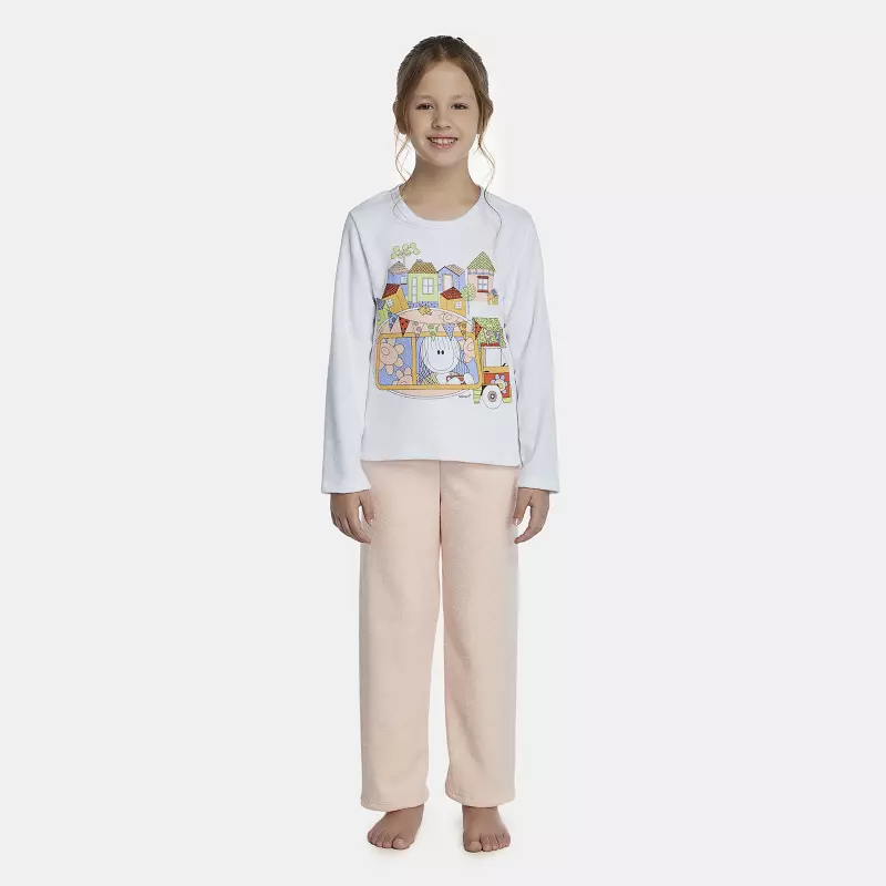 Pijama Feminino Kids Manga Longa e Calça Plush