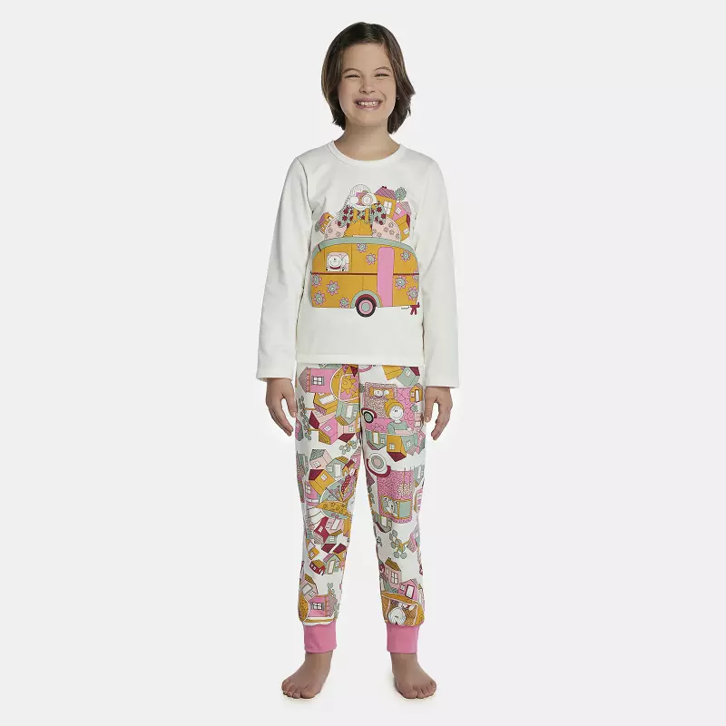 Pijama Feminino Kids Manga Longa e Calça Moletinho