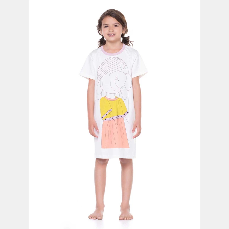 Pijama Infantil Camisão Feminino Manga Curta Pat E Nina
