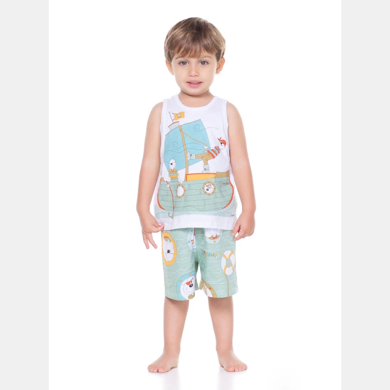 PIJAMA INFANTIL MASCULINO REGATA E BERMUDA ESTAMPADA