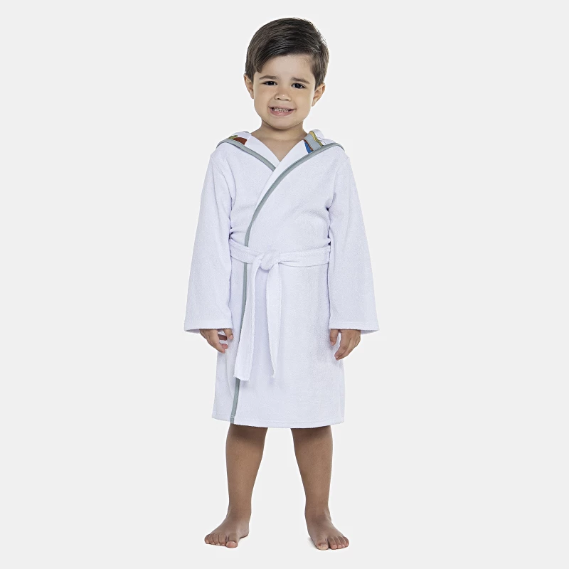 Roupão Masculino Baby Manga Longa Traspassado Com Capuz Atoalhado