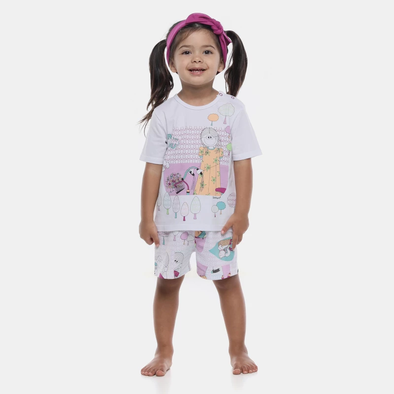Pijama Feminino Infantil Manga Curta e Short Estampa Annie