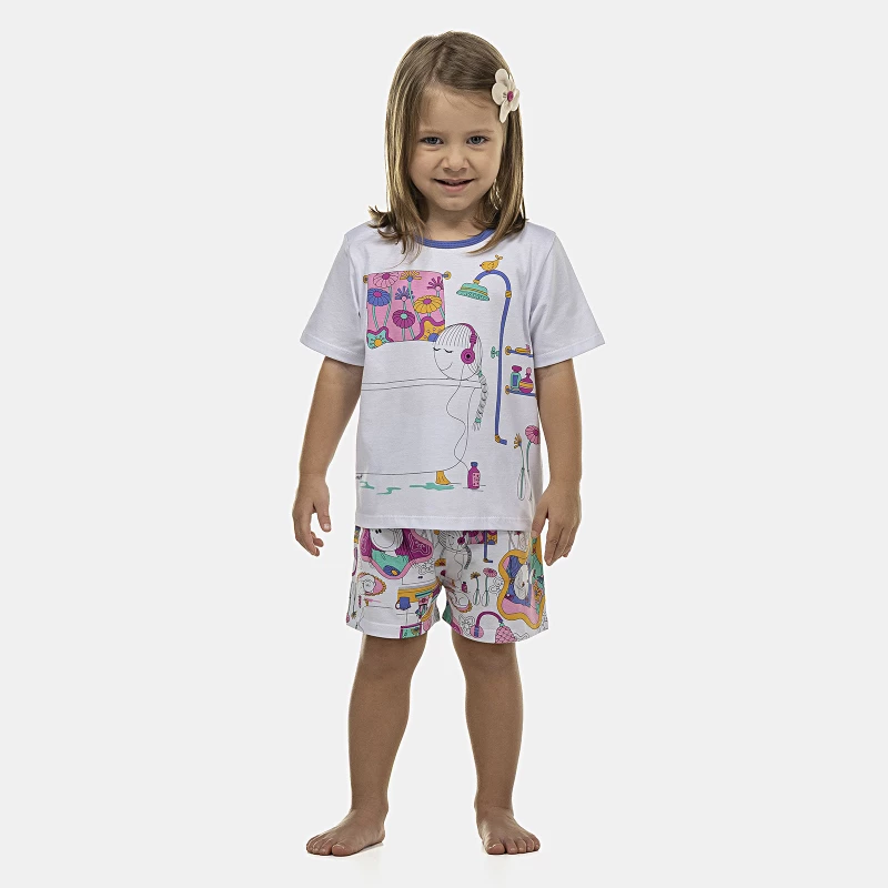 Pijama Feminino Baby Manga Curta e Short