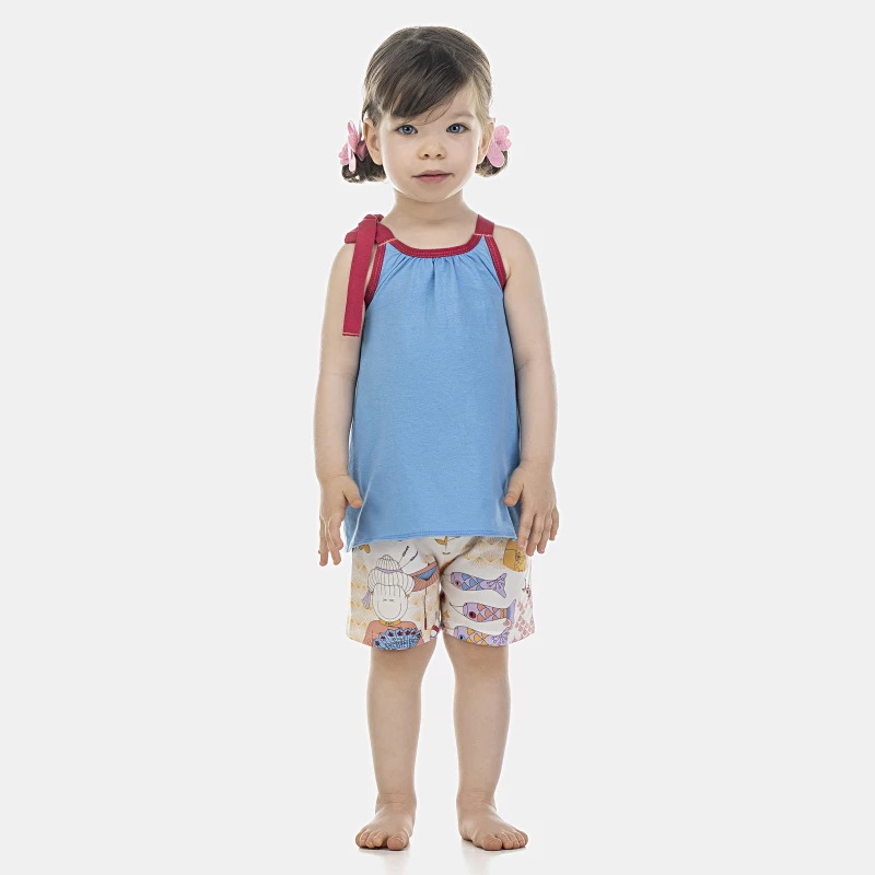 Pijama Feminino Baby Alça Amarração e Short