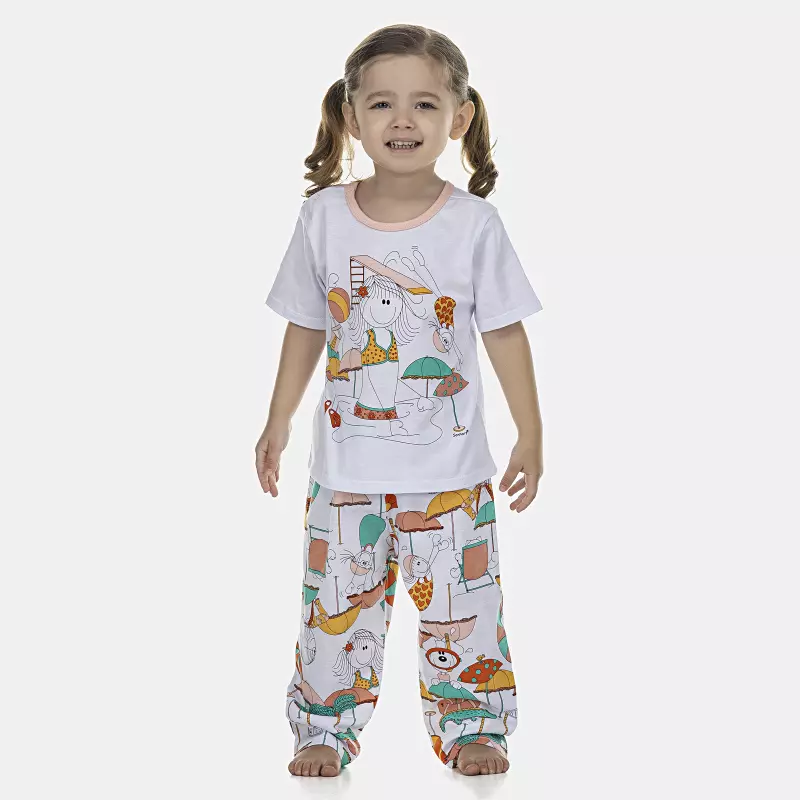 Pijama Feminino Baby Manga Curta e Calça