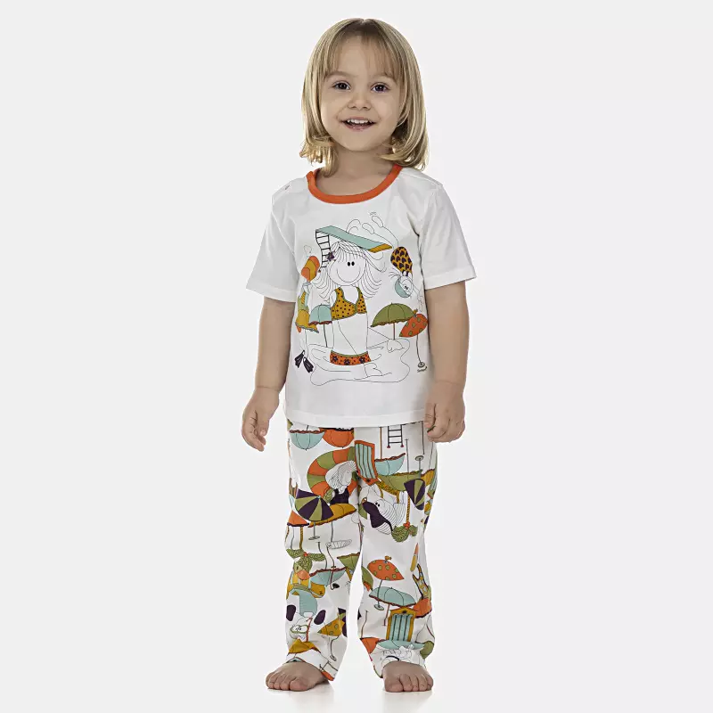 Pijama Feminino Baby Manga Curta e Calça