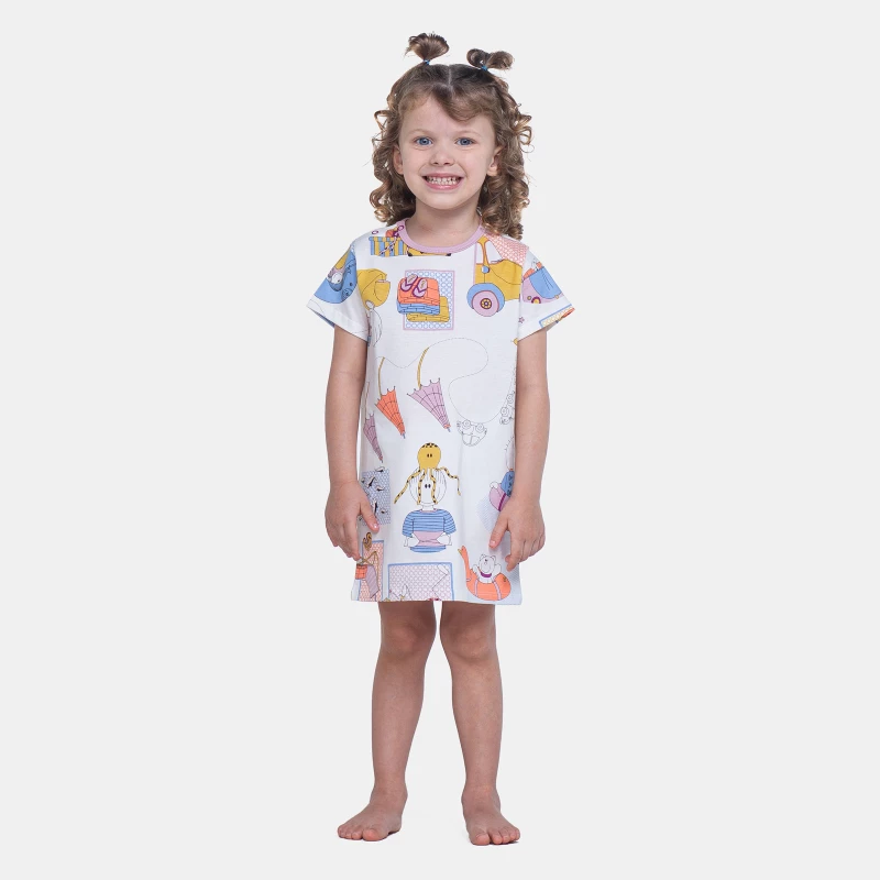Camisão Feminino Infantil Manga Curta Tic Tac Bill e Nina