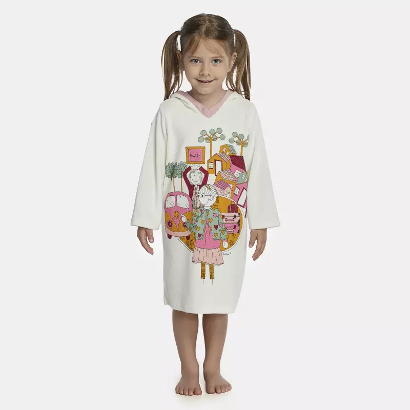 Roupão Feminino Baby Manga Longa Fechado Com Capuz Atoalhado