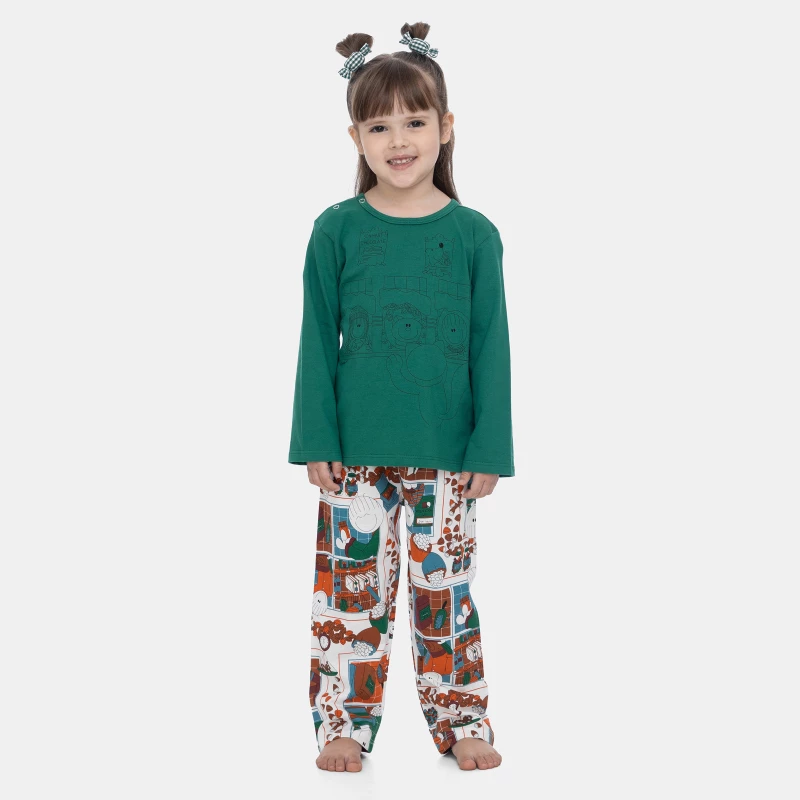 Pijama Manga Longa Infantil Feminino e Calça Estampa