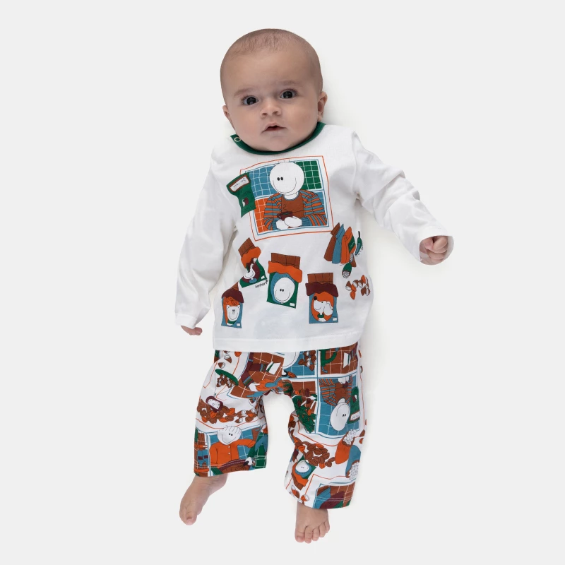 Pijama Masculino Bebê Manga Longa e Calça Até 12 Meses 