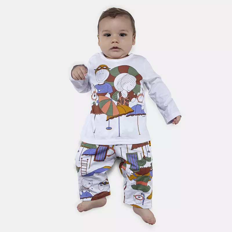 Pijama Masculino Bebê Manga Longa e Calça