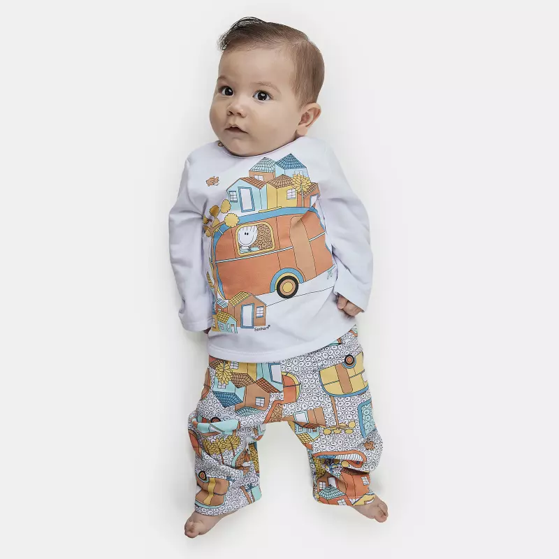 Pijama Masculino Bebe Manga Longa e Calça Moletinho