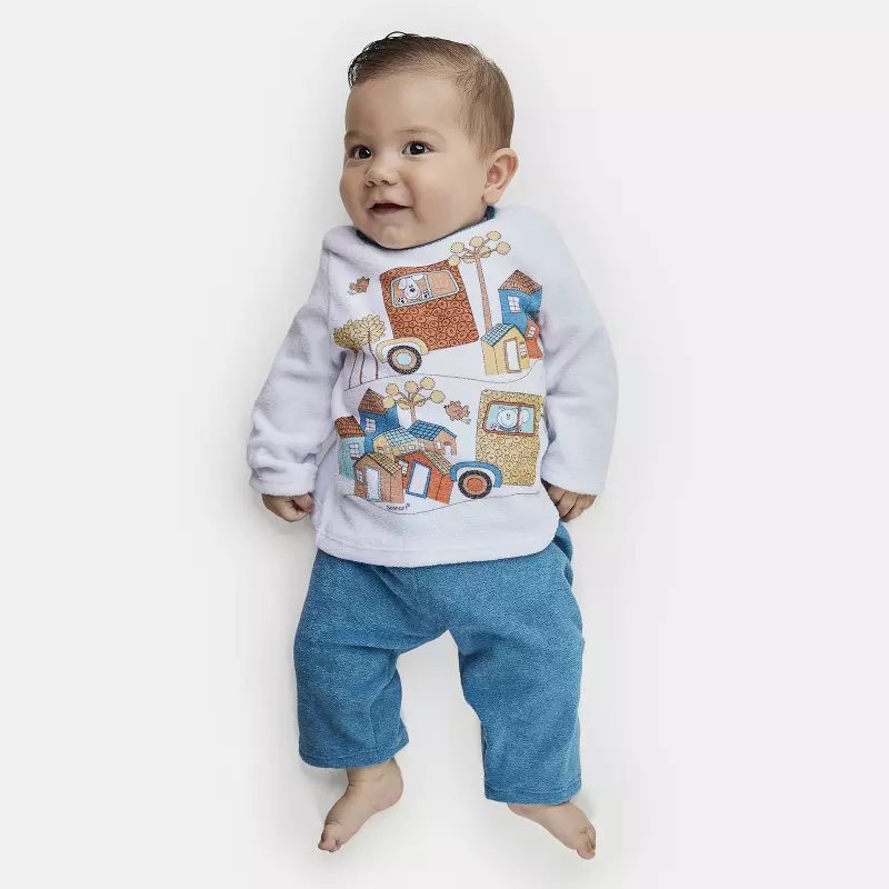 Pijama Masculino Bebe Manga Longa e Calça Plush