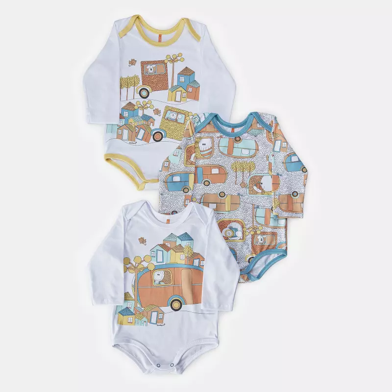 Kit Body Bebe Manga Longa Masculino