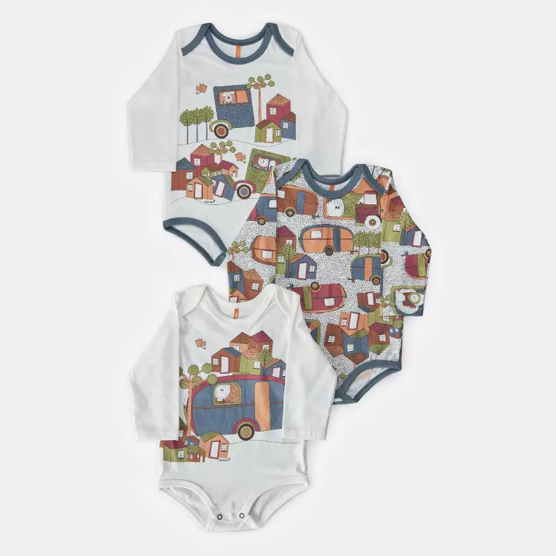 Kit Body Bebe Manga Longa Masculino