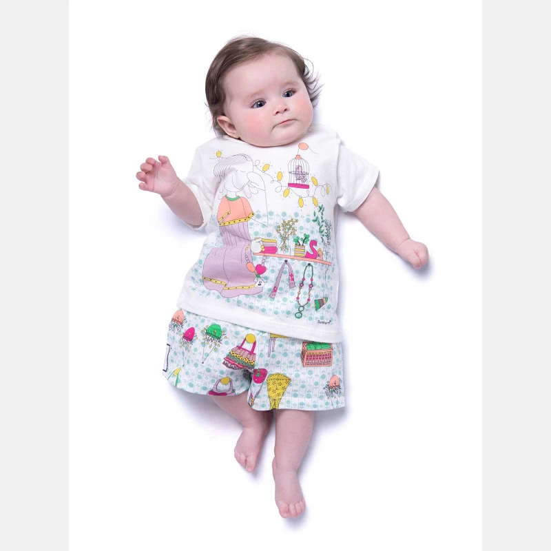 Conjunto Feminino Bebe Manga Curta e Short